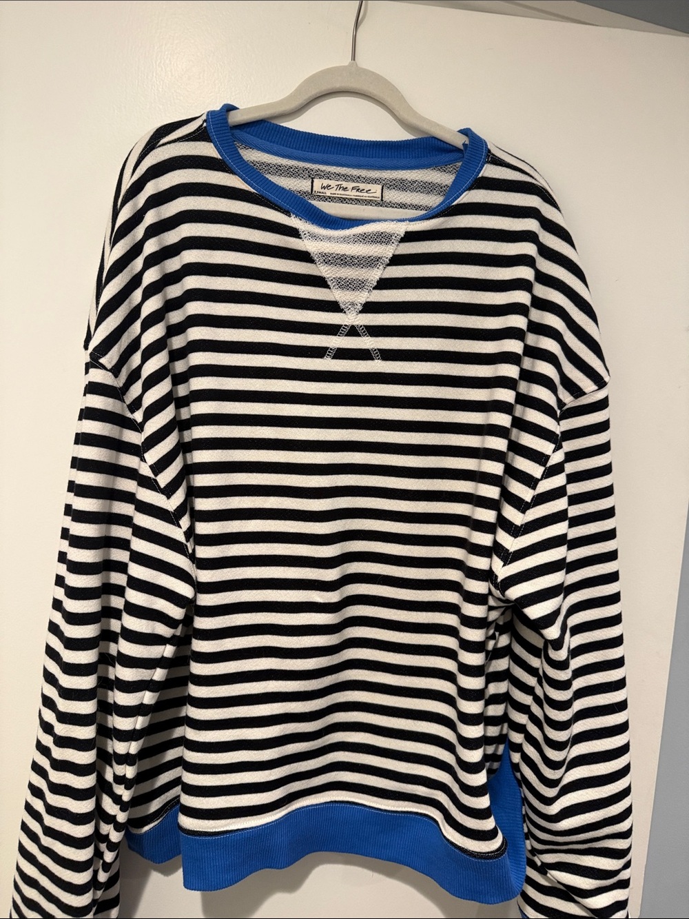 Free People Striped Crewneck Top with Blue Trim -
